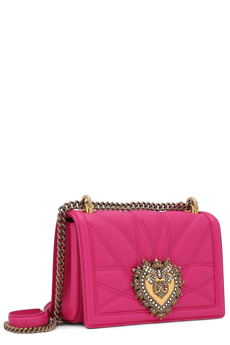DOLCE & GABBANA-Heart Logo Quilted Pink Flap Bag-ROSA