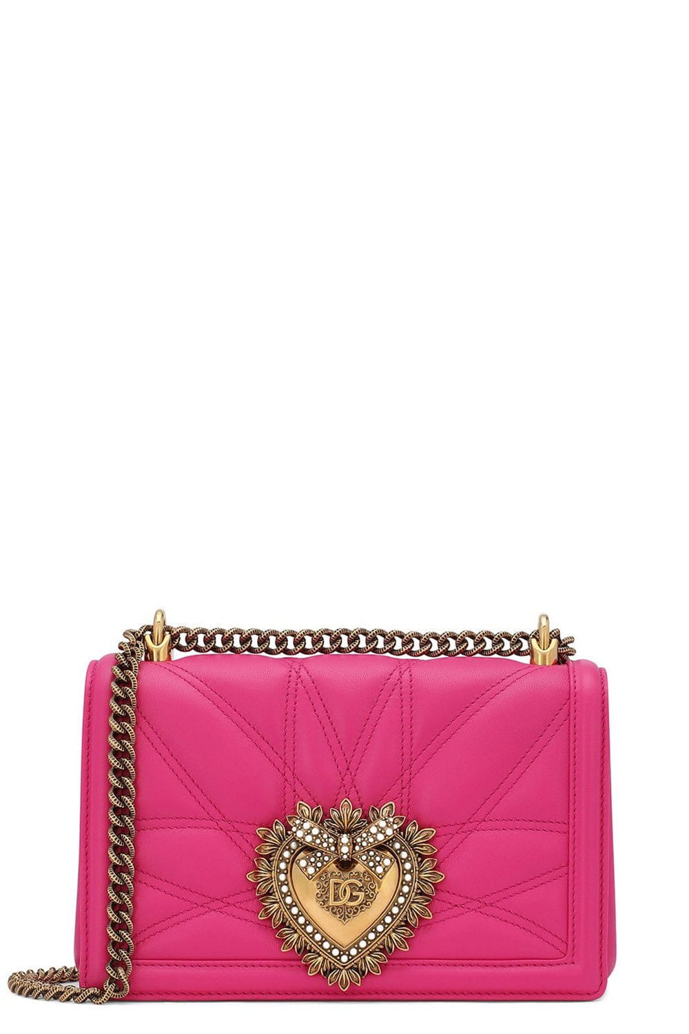 DOLCE & GABBANA-Heart Logo Quilted Pink Flap Bag-ROSA