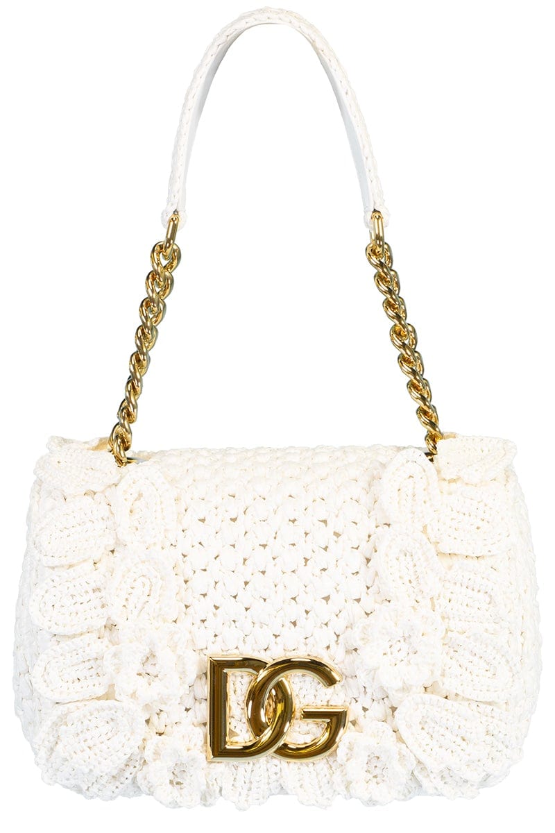 DOLCE & GABBANA-3.5 Raffia Crochet Handbag-WHITE