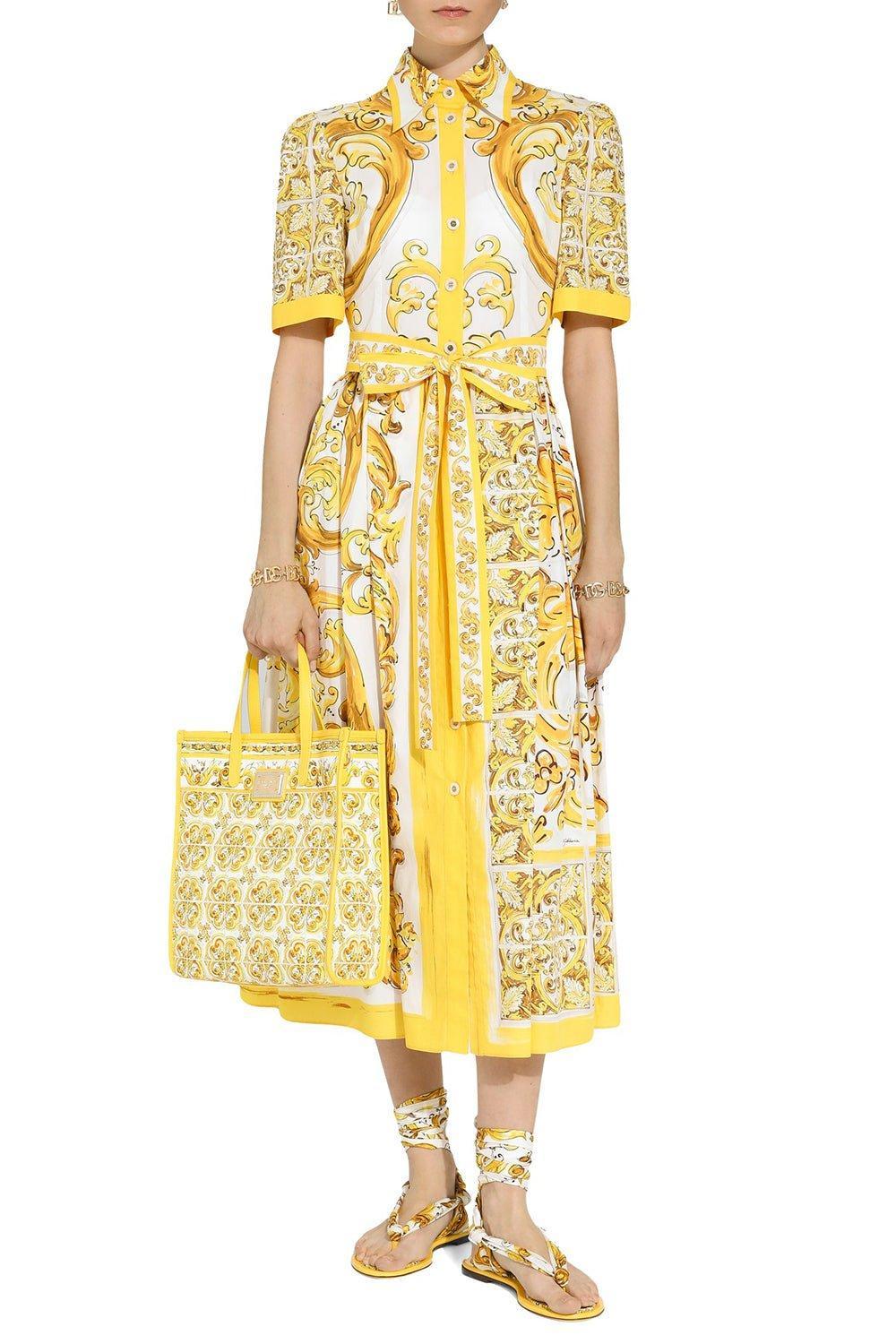 DOLCE & GABBANA-Medium Shopper - Azulejos Giallo-AZUL GIALLO