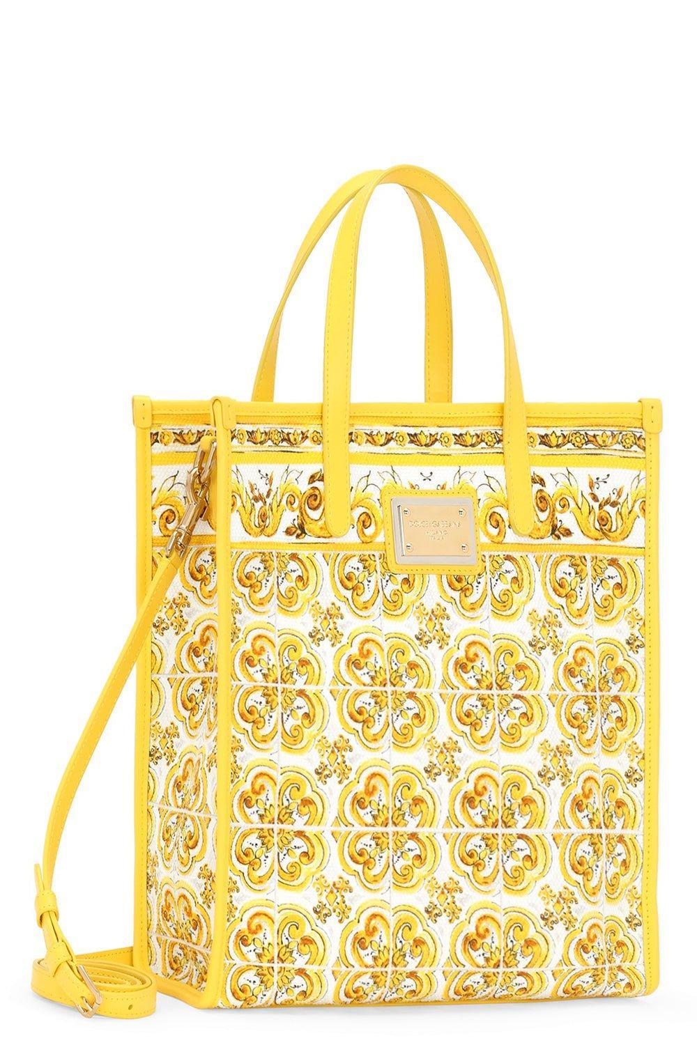 DOLCE & GABBANA-Medium Shopper - Azulejos Giallo-AZUL GIALLO