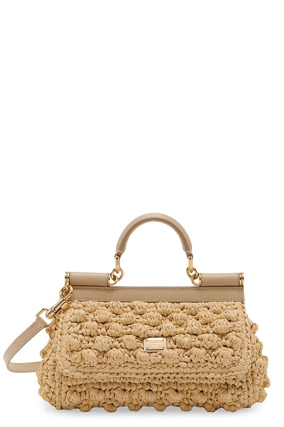 DOLCE & GABBANA-Top Handle Mini Raffia Envelope Bag-NATURAL/BEIGE
