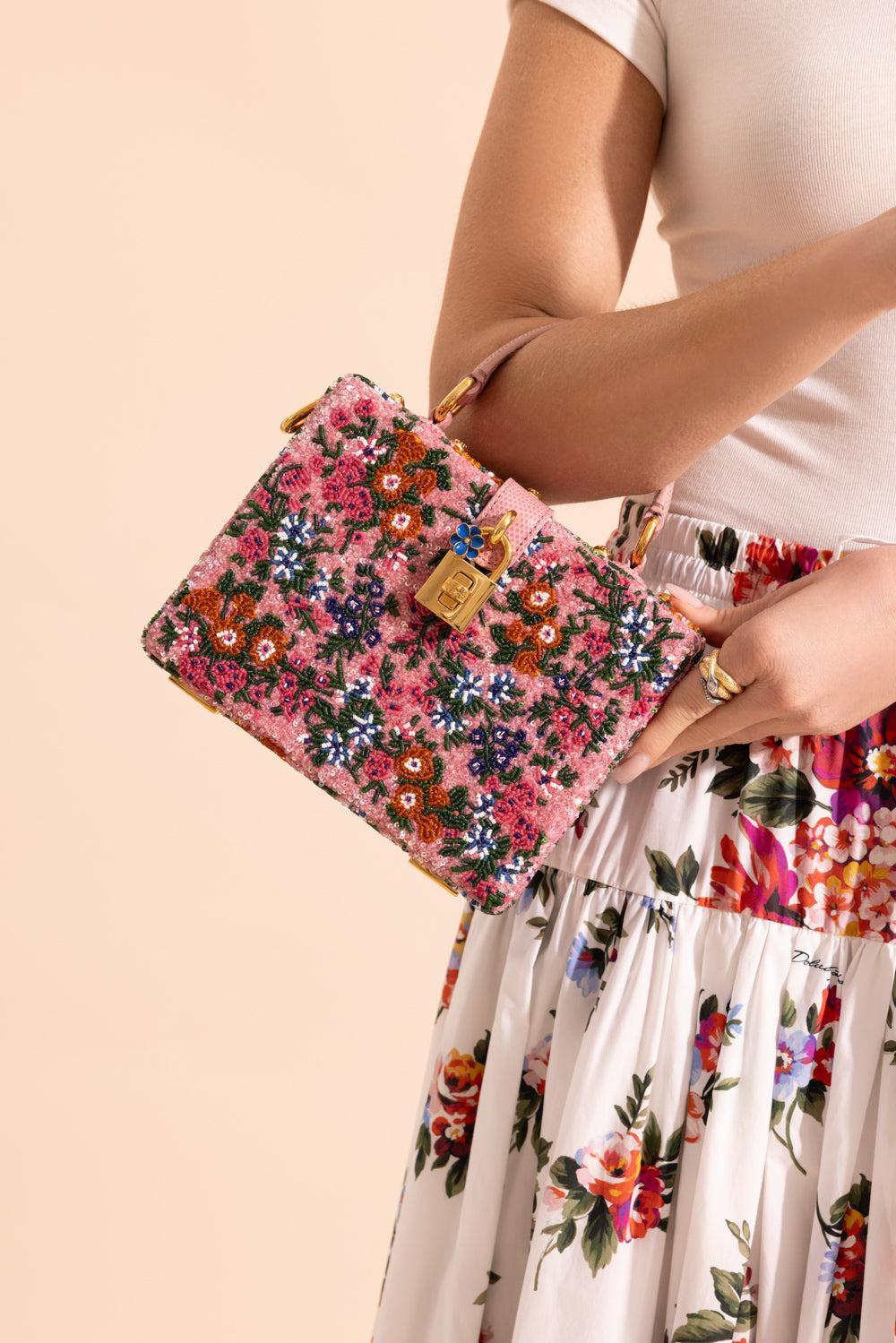Dolce Box Bag - Embellished Pink Multi-PINK-HANDBAGTOP HANDLE-DOLCE & GABBANA