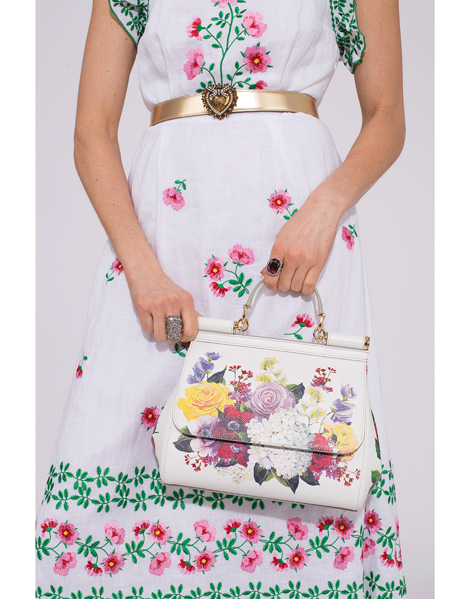 DOLCE & GABBANA-Sicily Medium Top Handle Floral Bag-ROSE/NAT