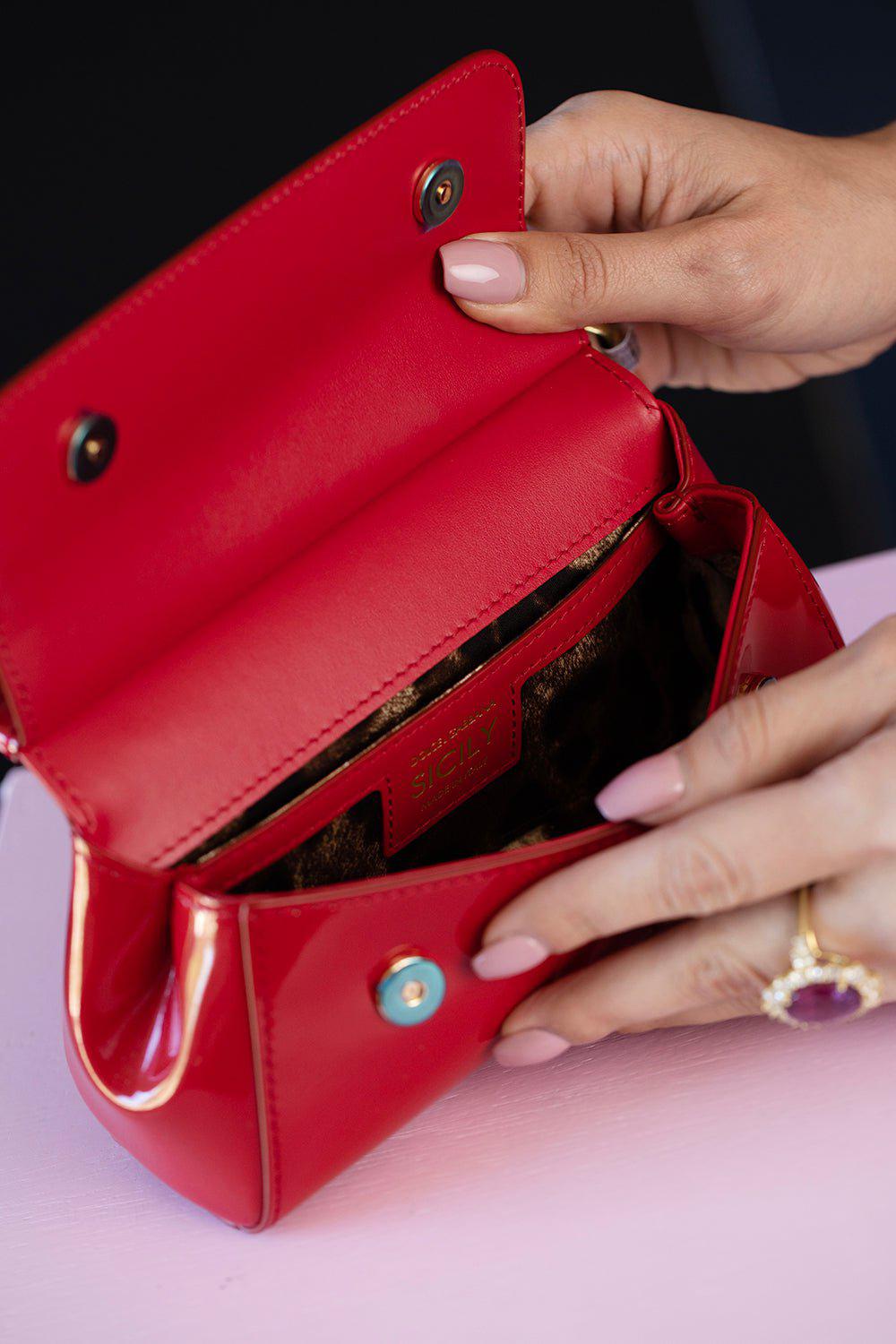 DOLCE & GABBANA-Small Patent Leather Sicily Bag-ROSSO