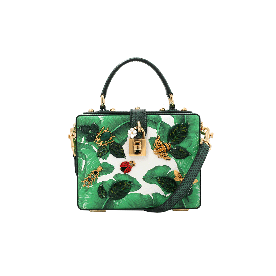 DOLCE & GABBANA-Leaf Print Box Bag-WHT/GRN