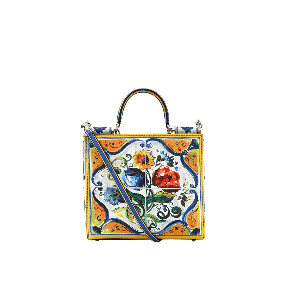 DOLCE & GABBANA-Maiolica Print Box Bag-WHT/MLTI