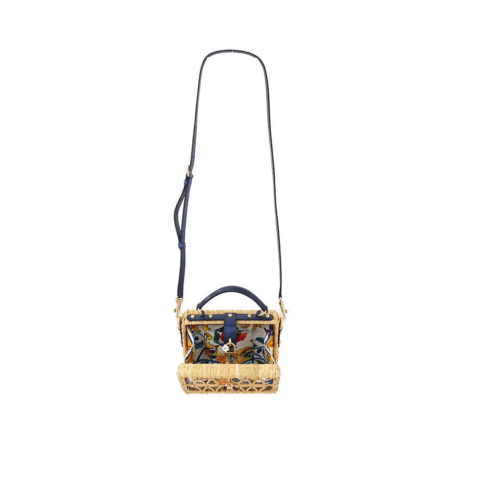 DOLCE & GABBANA-Rattan Maiolica Print Box Bag-WHT/MLTI