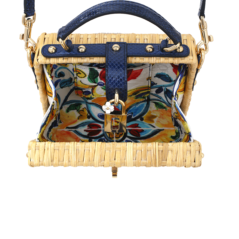 DOLCE & GABBANA-Rattan Maiolica Print Box Bag-WHT/MLTI