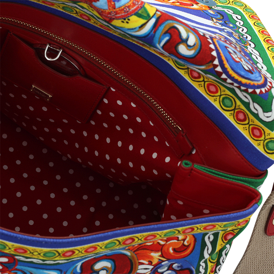 DOLCE & GABBANA-Carretto Print Sicily Tote-RED