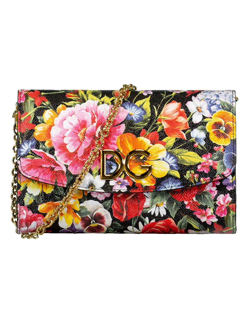 DOLCE & GABBANA-Floral Print Chain Wallet-BLACK