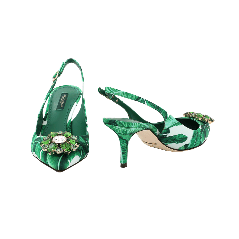 DOLCE & GABBANA-Jeweled Leaf Print Slingback-