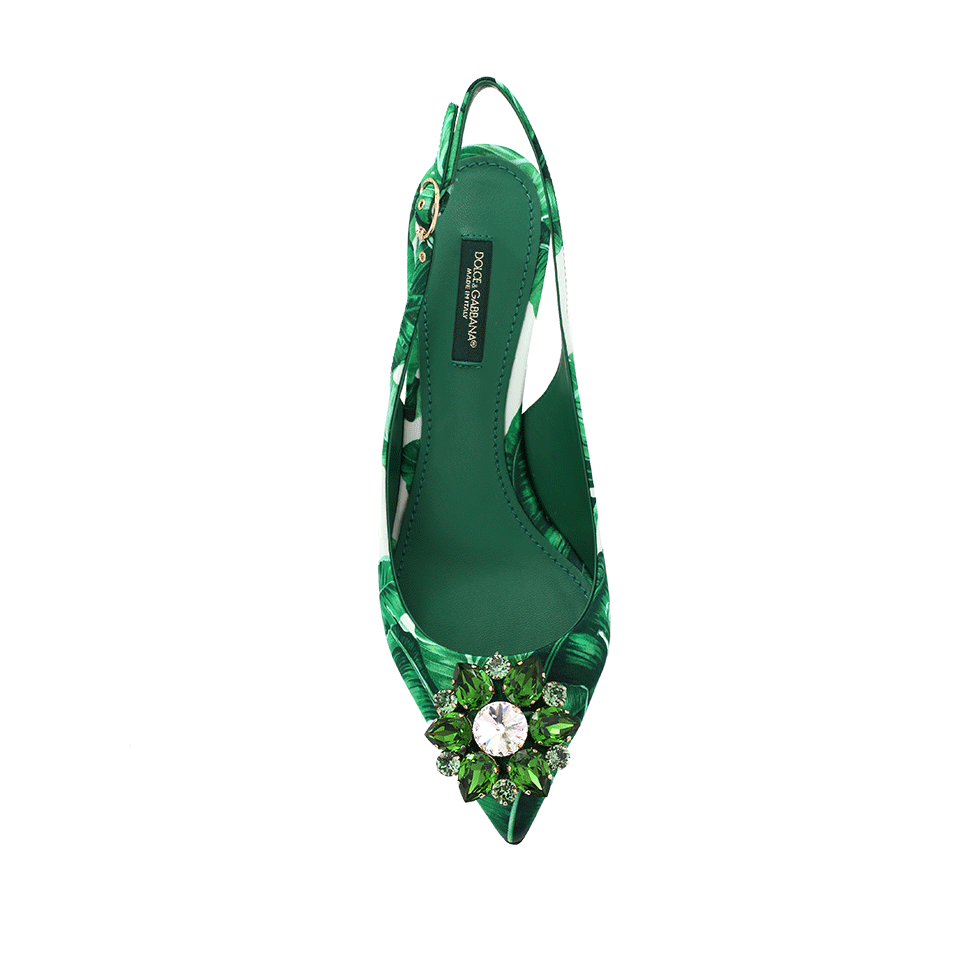 DOLCE & GABBANA-Jeweled Leaf Print Slingback-