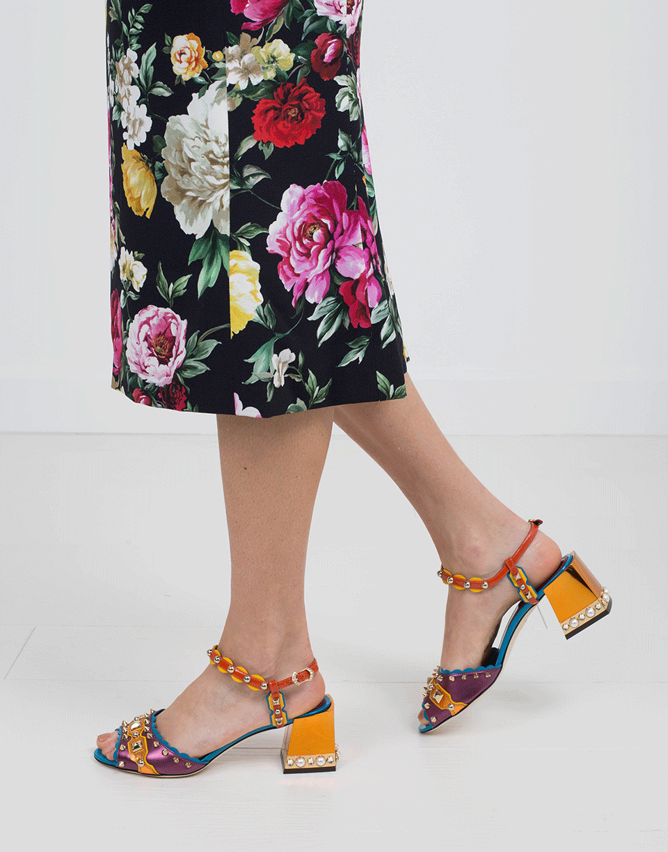DOLCE & GABBANA-Multi Metallic Studded Sandal-