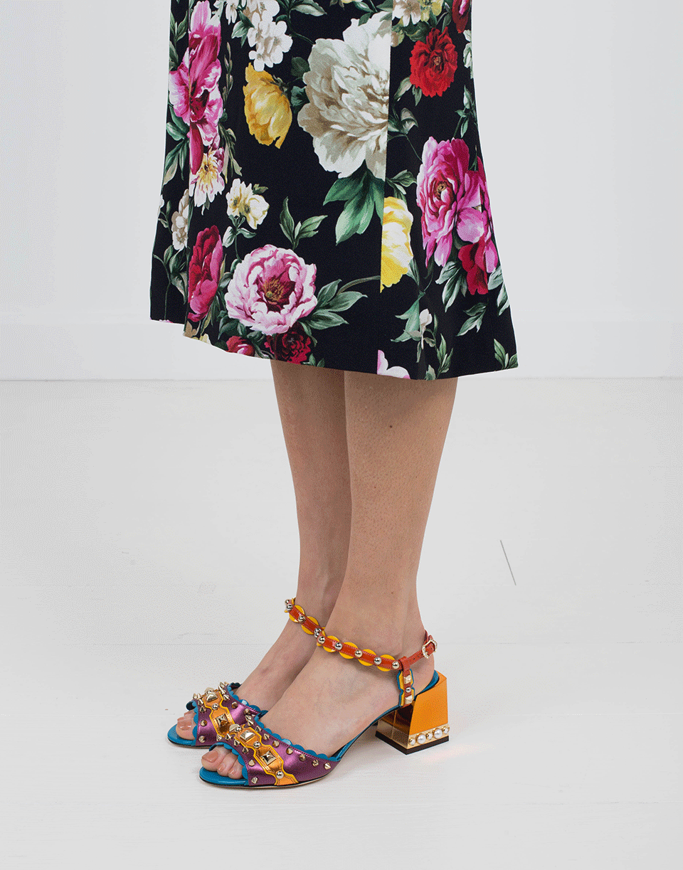DOLCE & GABBANA-Multi Metallic Studded Sandal-