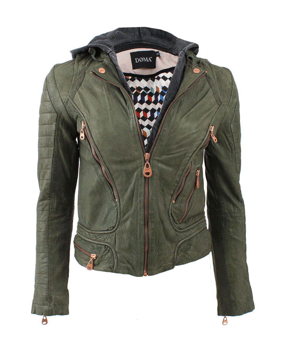 DOMA-Leather Jacket With Detachable Hood-