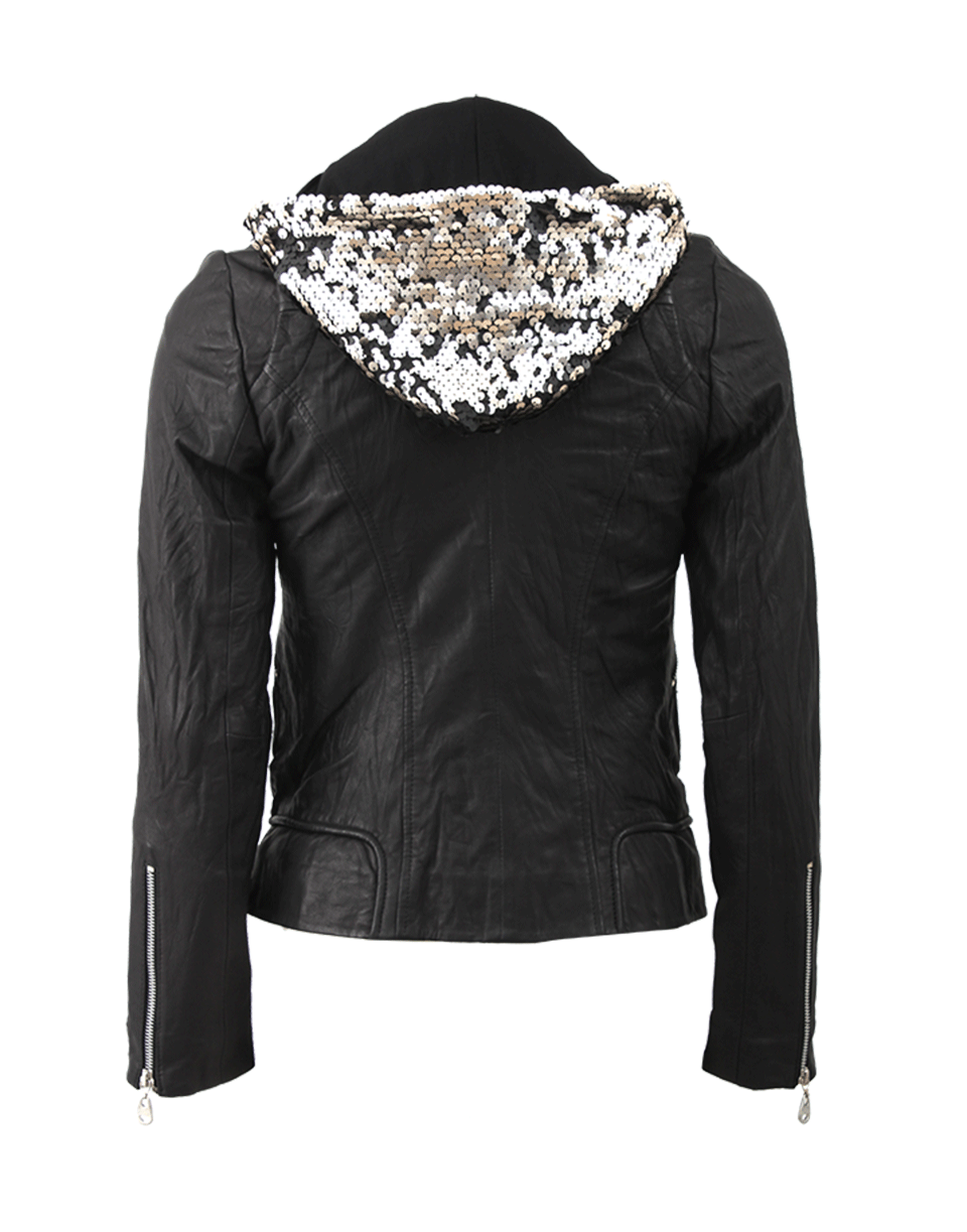 DOMA-Leather Jacket With Sequin Hood-