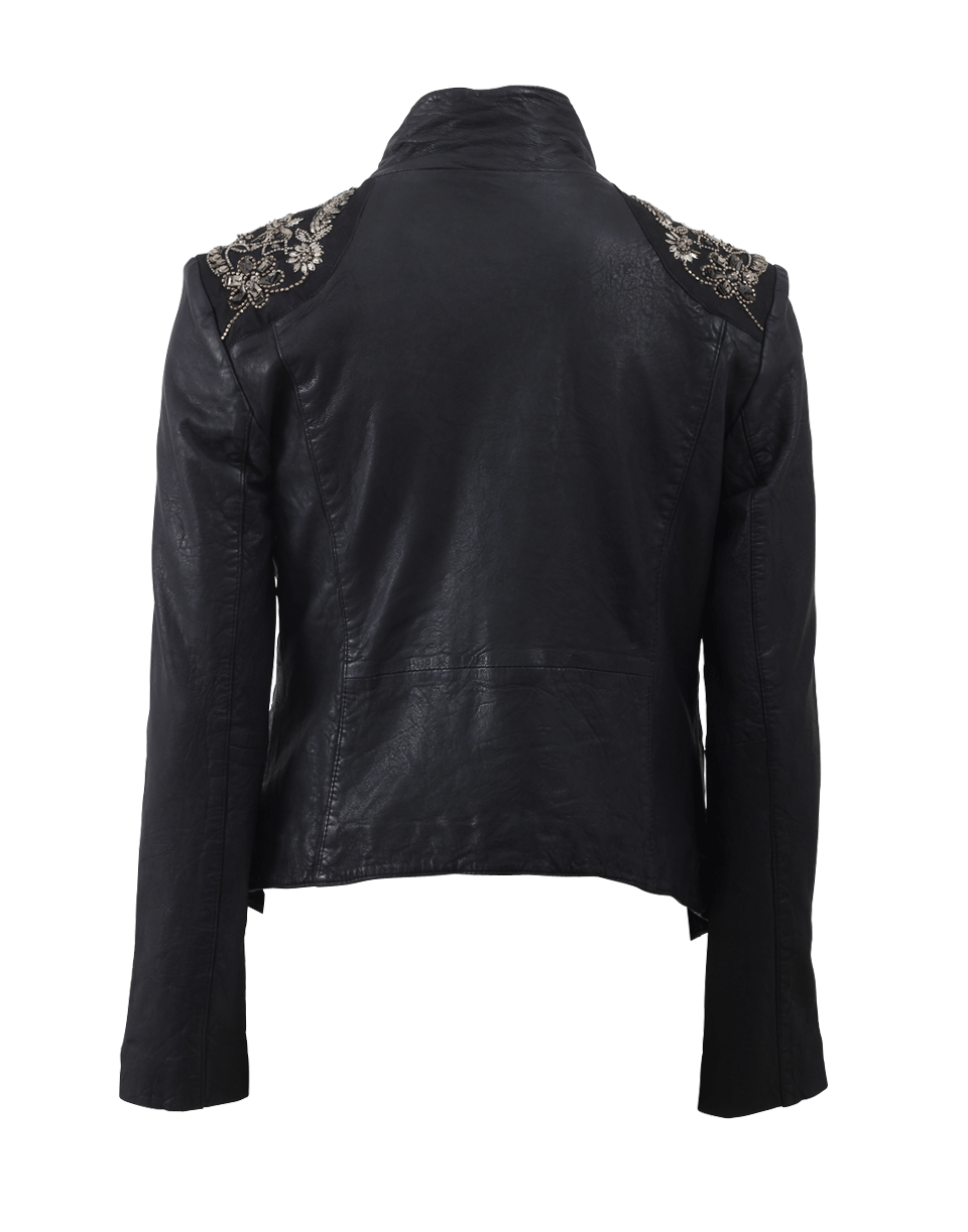 DOMA-Embroidered Shoulders Leather Blazer-