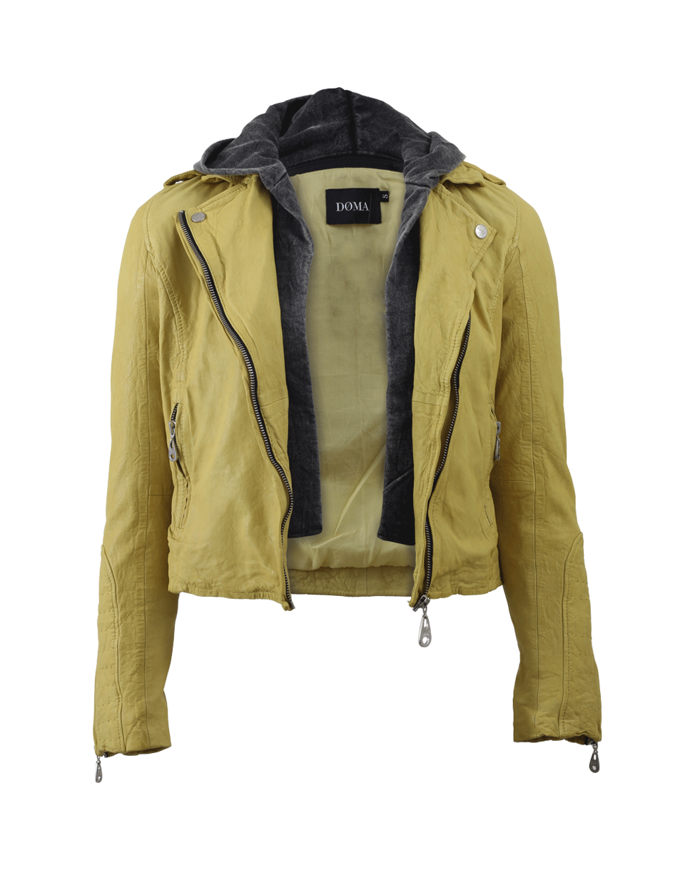 DOMA-Detachable Hood Leather Moto Jacket-