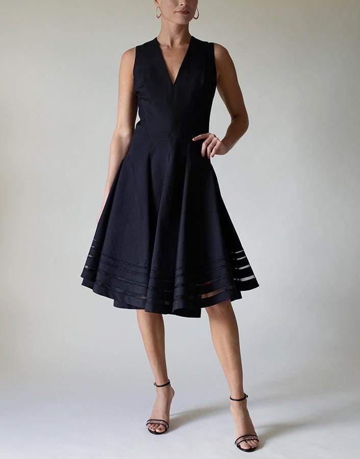 DONNA KARAN-Sleeveless Midi Dress with Full Skirt-BLACK