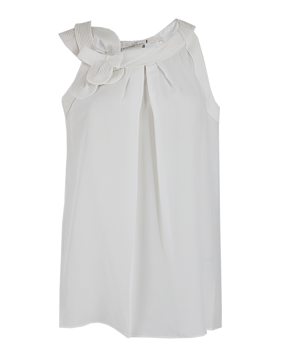 DOROTHEE SCHUMACHER-Sleeveless Quilted Ribbed Trim Silk Blouse-