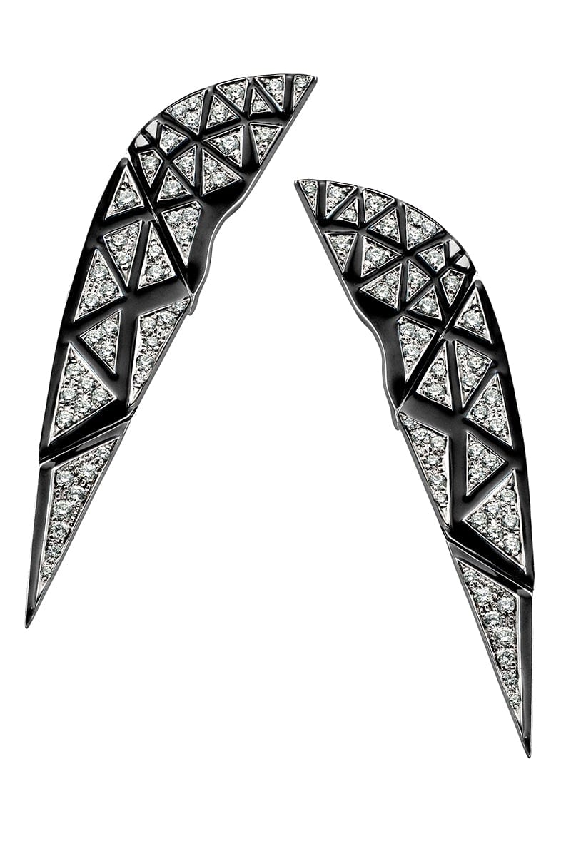 DRIES CRIEL-Black Enamel Sphinx Earrings-WHITE GOLD