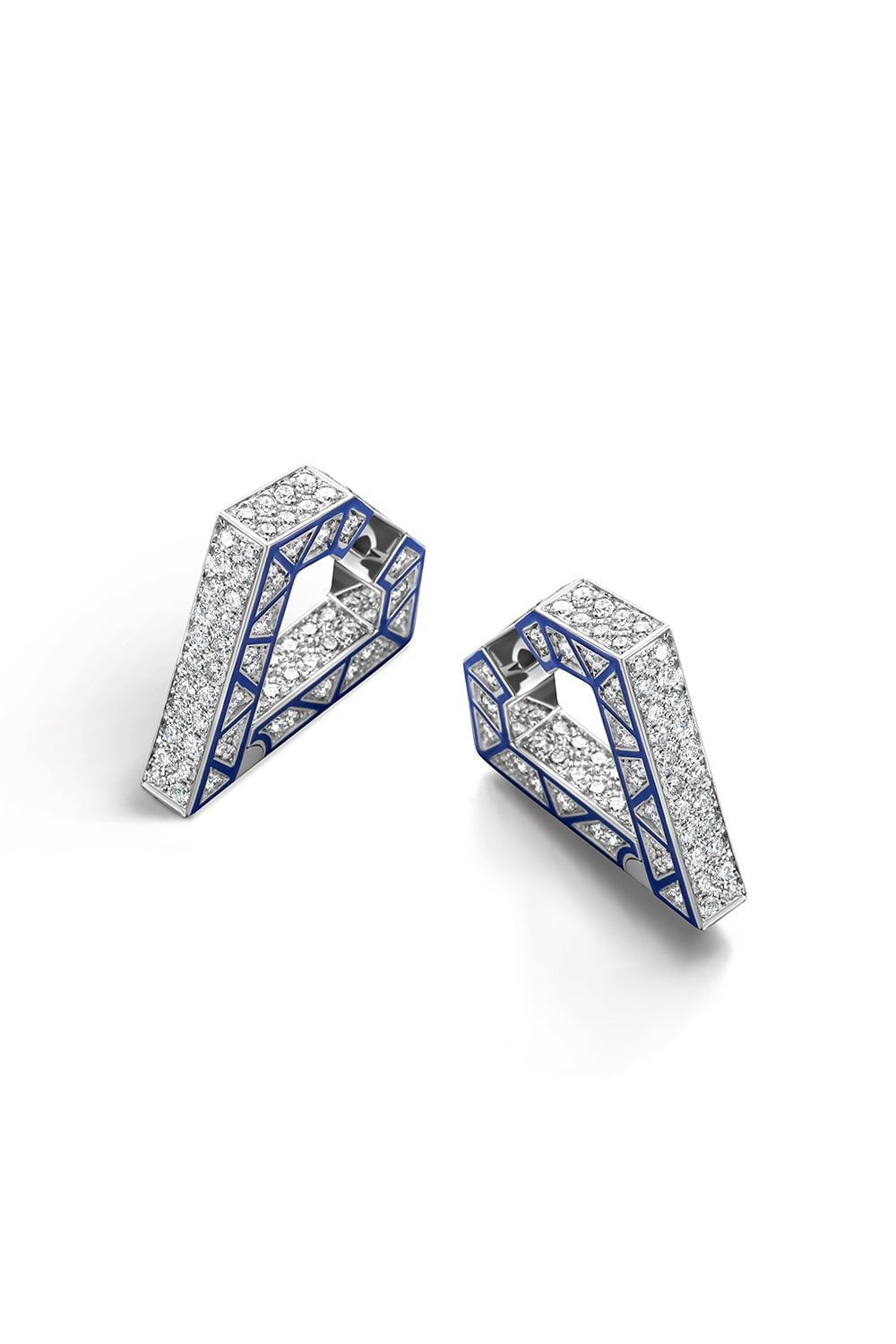 DRIES CRIEL-Blue Enamel Brute Maxi Earrings-WHITE GOLD