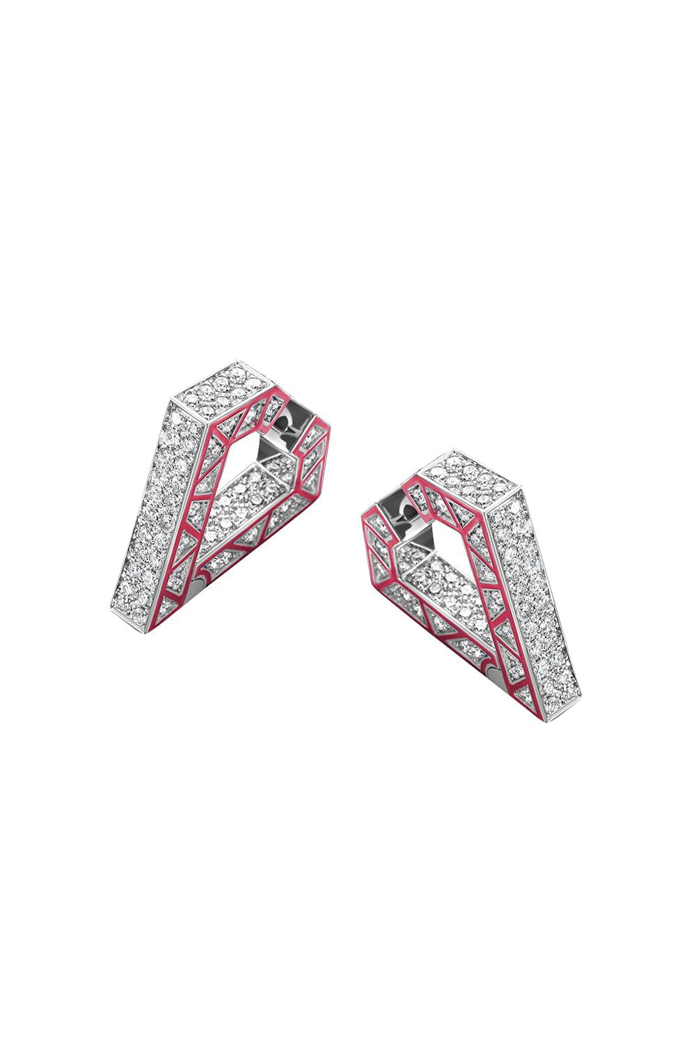 DRIES CRIEL-Pink Enamel Brute Maxi Earrings-WHITE GOLD