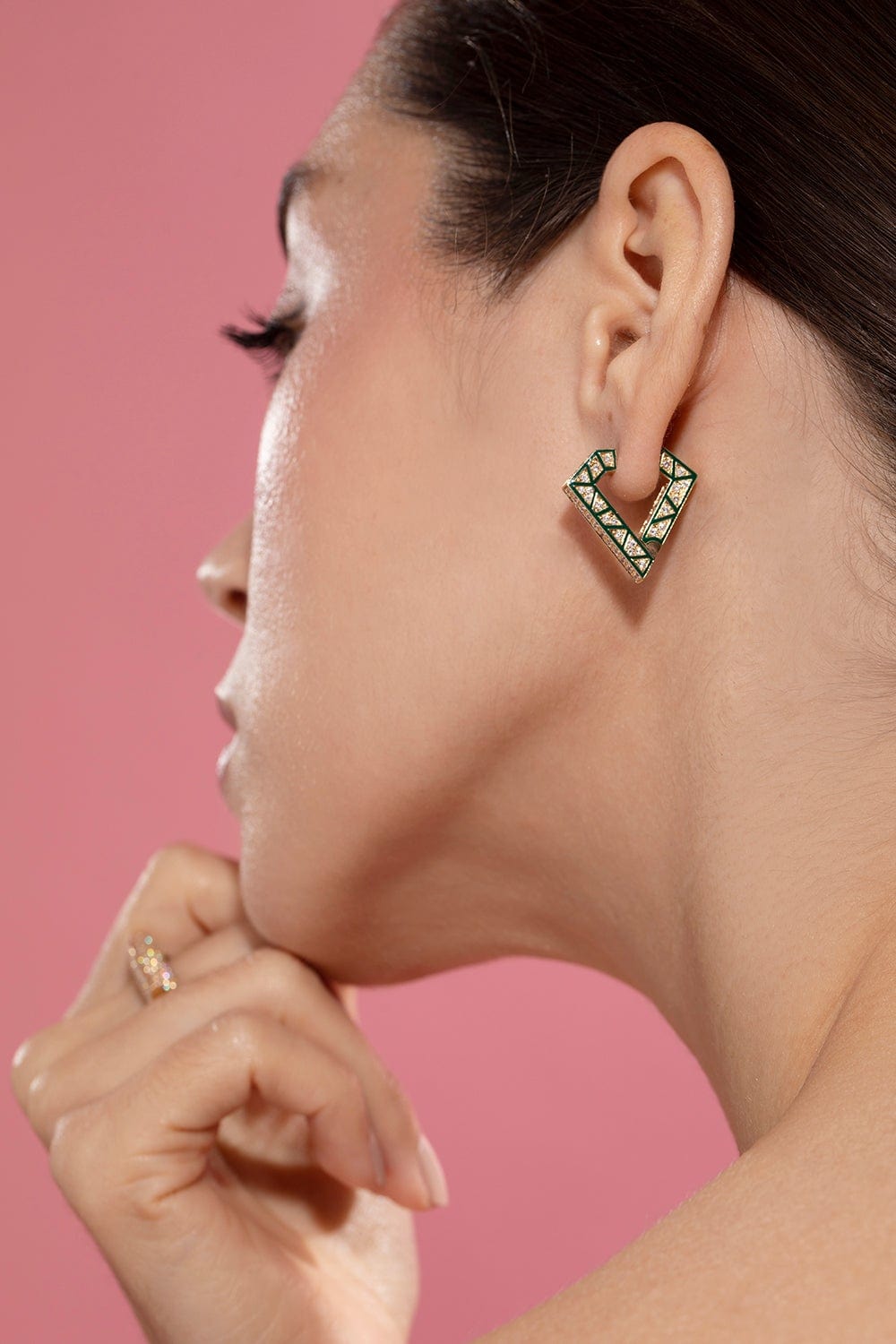 DRIES CRIEL-Brute Green Enamel Earrings-YELLOW GOLD