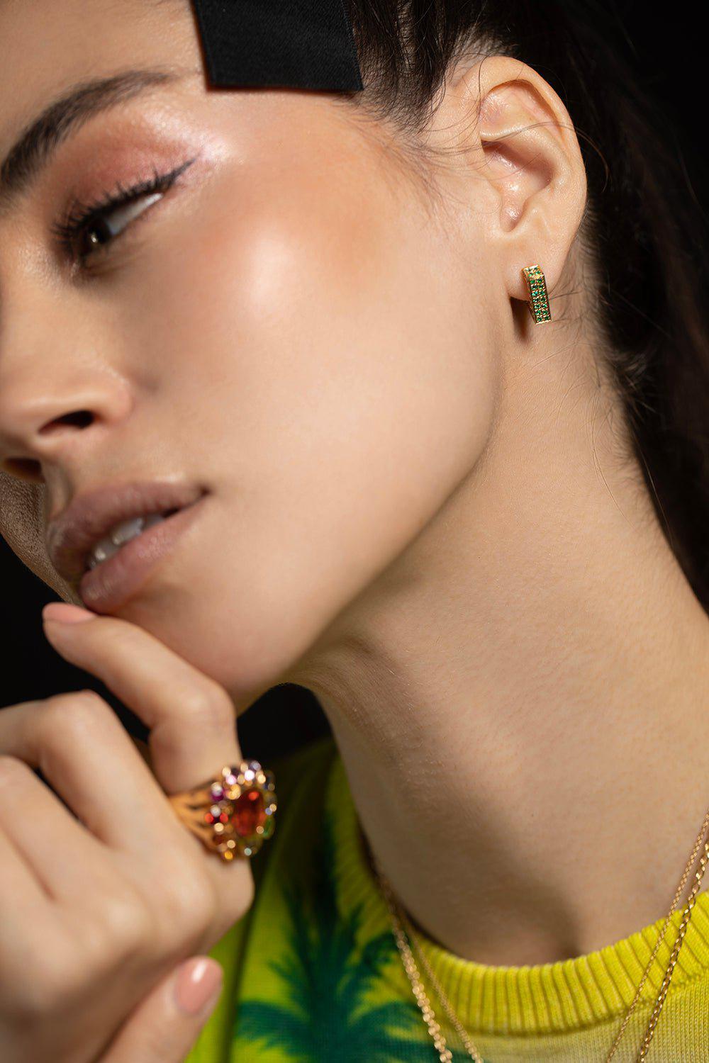 DRIES CRIEL-Emerald Mini Brute Earrings-YELLOW GOLD