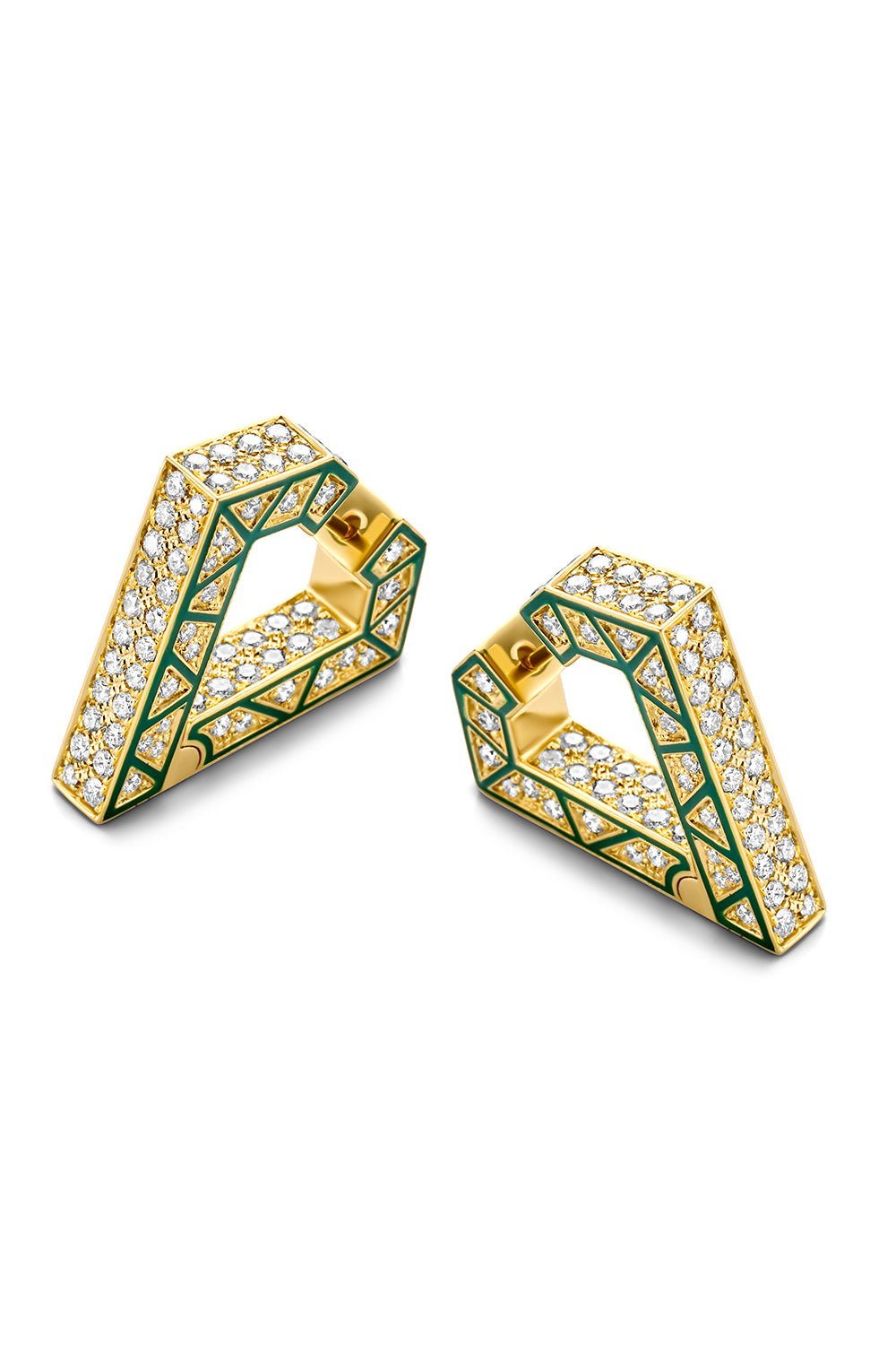 DRIES CRIEL-Green Enamel Brute Maxi Earrings-YELLOW GOLD
