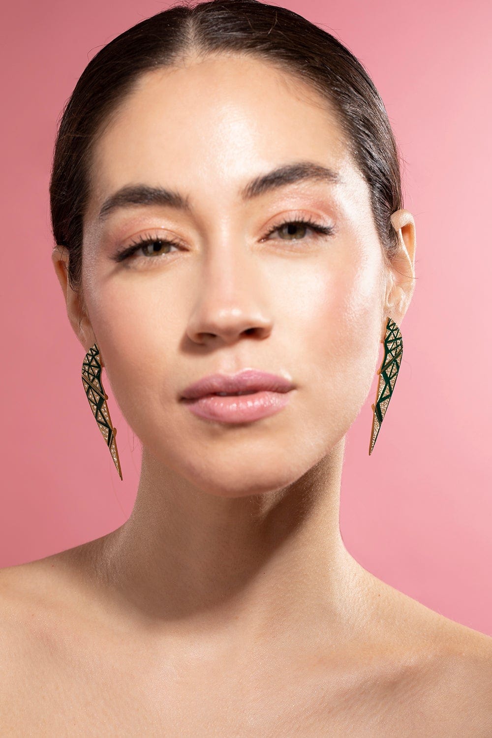 DRIES CRIEL-Green Enamel Sphinx Earrings-YELLOW GOLD