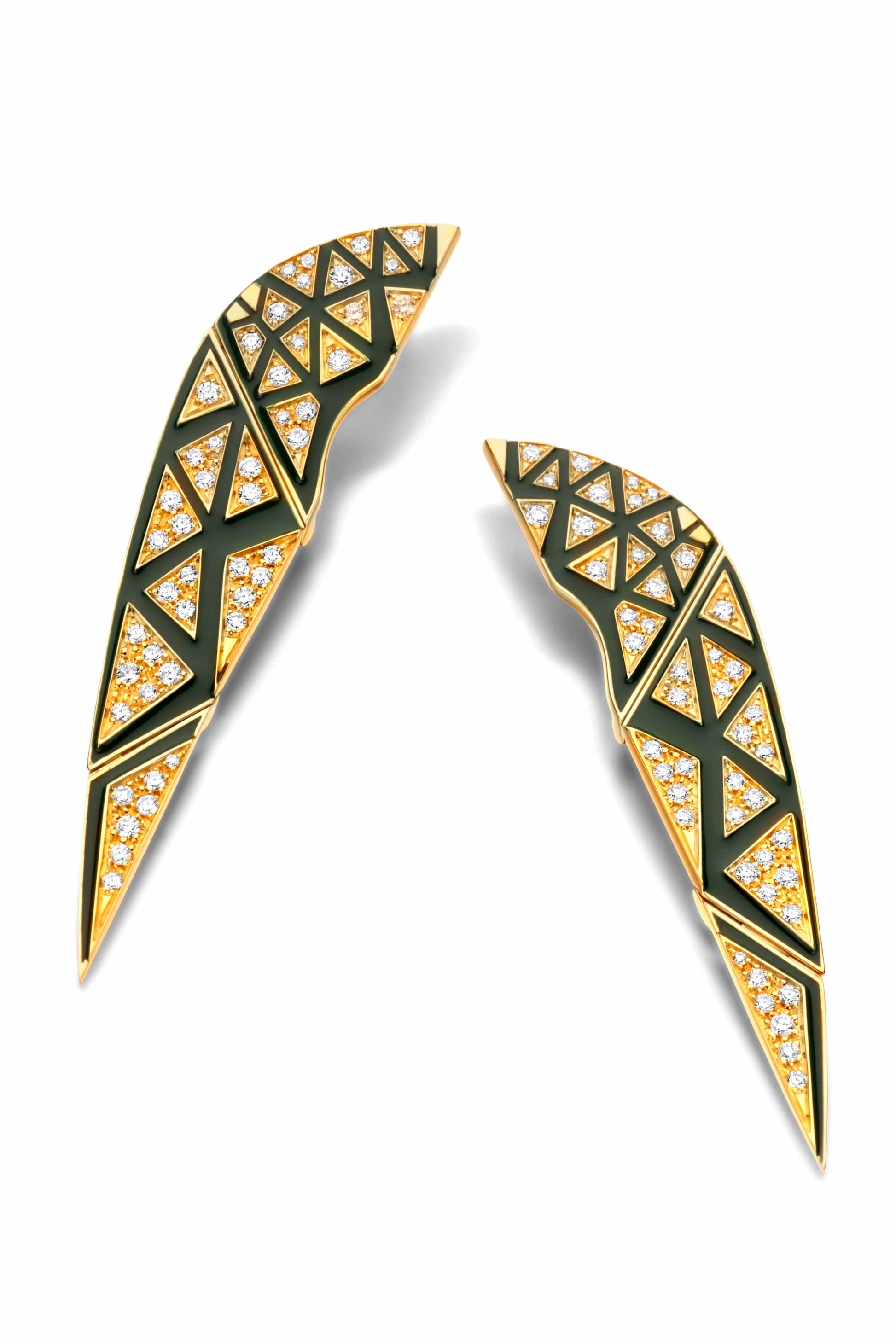 DRIES CRIEL-Green Enamel Sphinx Earrings-YELLOW GOLD