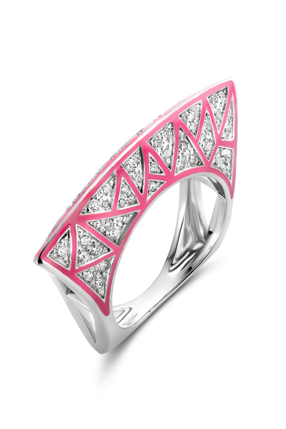 DRIES CRIEL-Pink Enamel Diamond Lotus Ring-WHITE GOLD