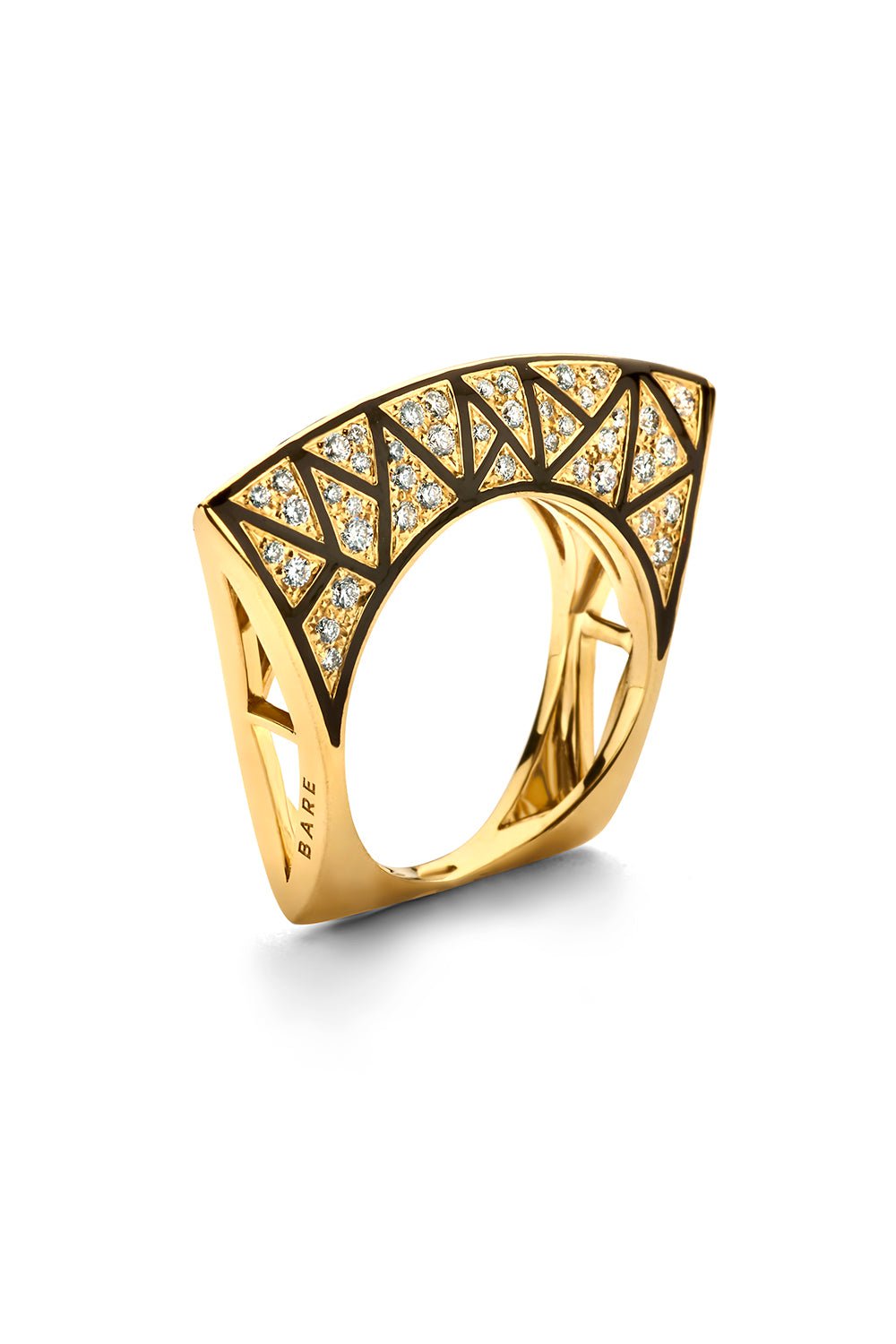 DRIES CRIEL-Black Enamel Diamond Lotus Ring-YELLOW GOLD