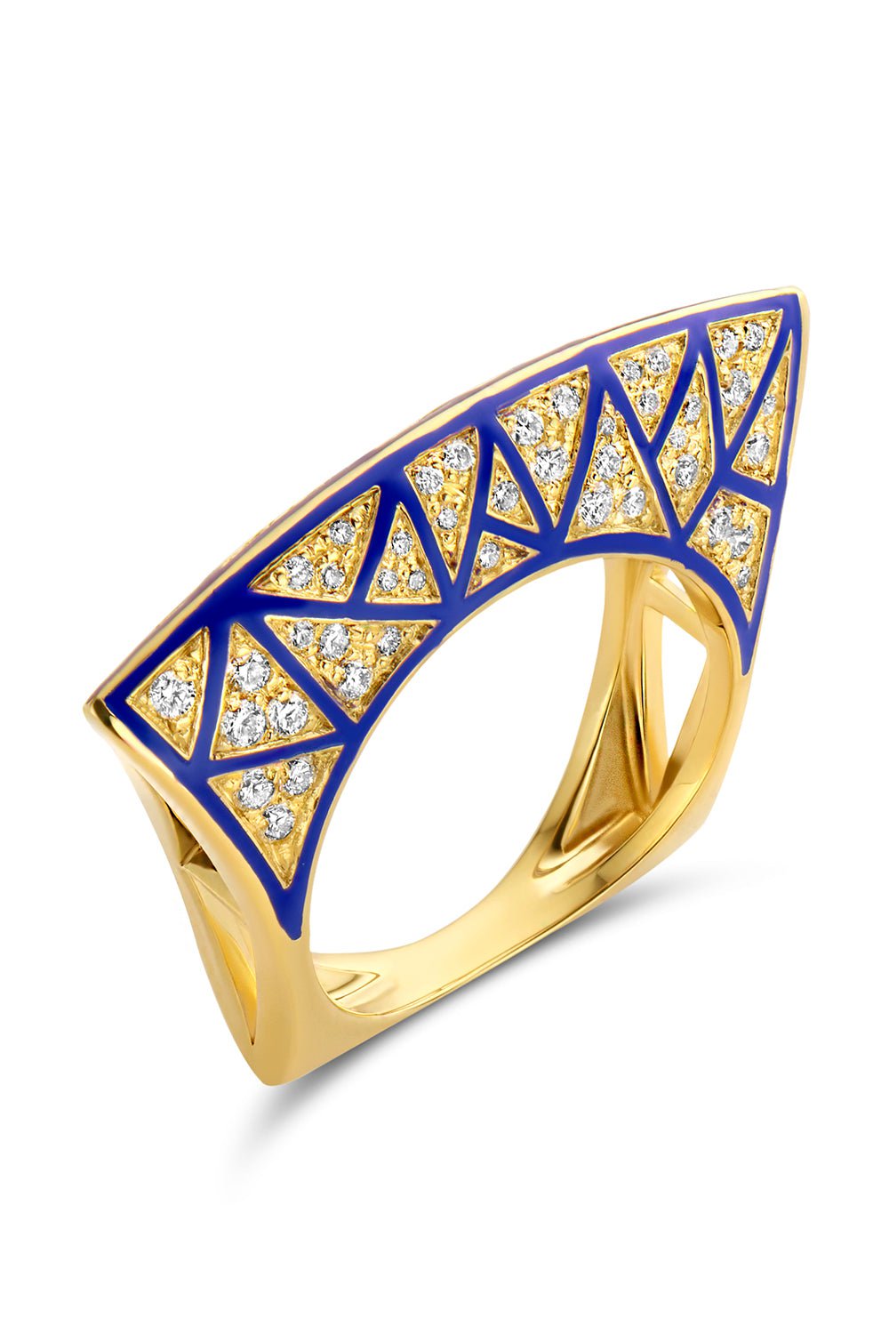 DRIES CRIEL-Purple Enamel Diamond lotus Ring-YELLOW GOLD