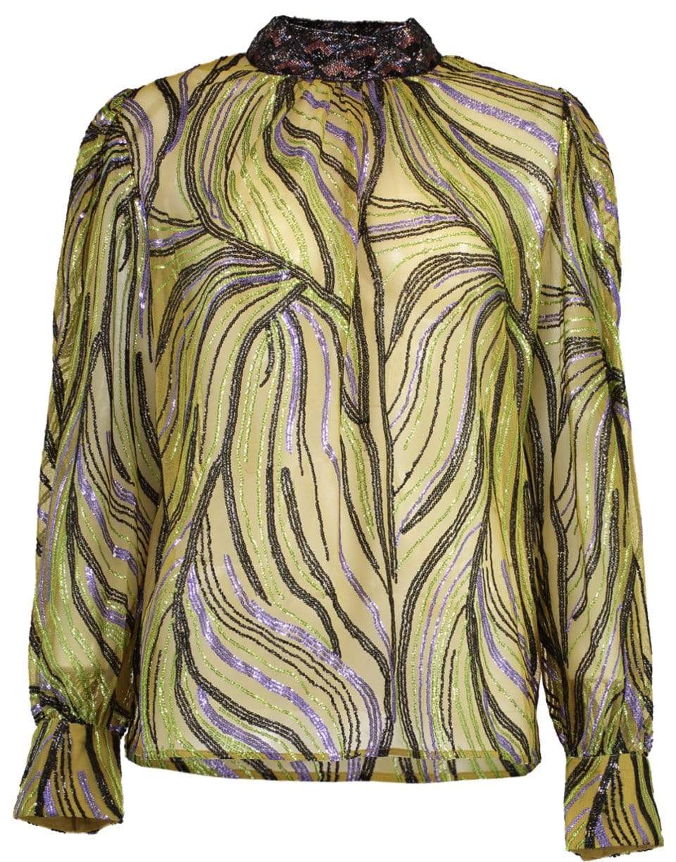 DRIES VAN NOTEN-Coxe Embellished Long Sleeve High Neck Blouse-