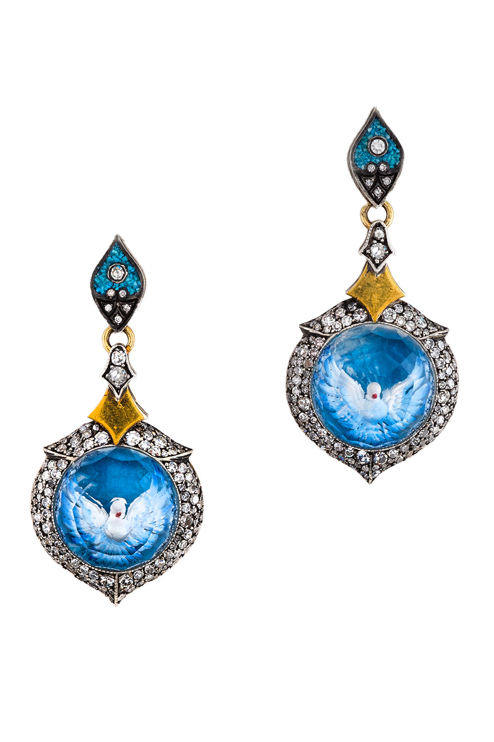 Diamond Dove Carved Drop Earrings