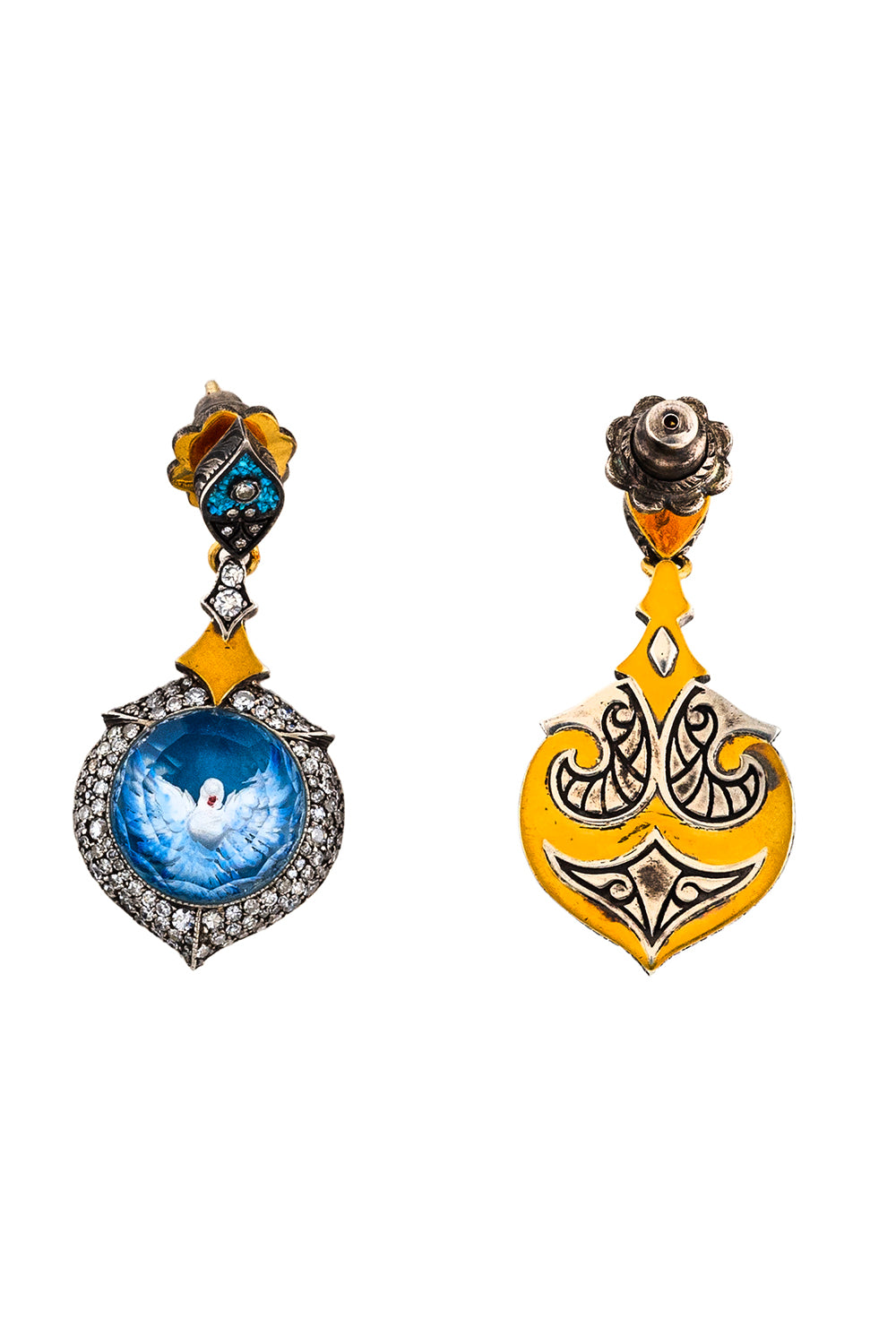 Diamond Dove Carved Drop Earrings