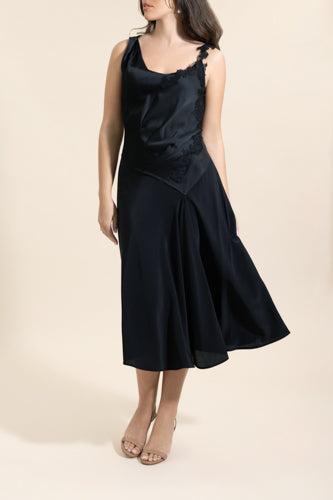 Asymmetric Lace Detail Dress-BLACK-0-CLOTHINGDRESSCASUAL-VICTORIA BECKHAM