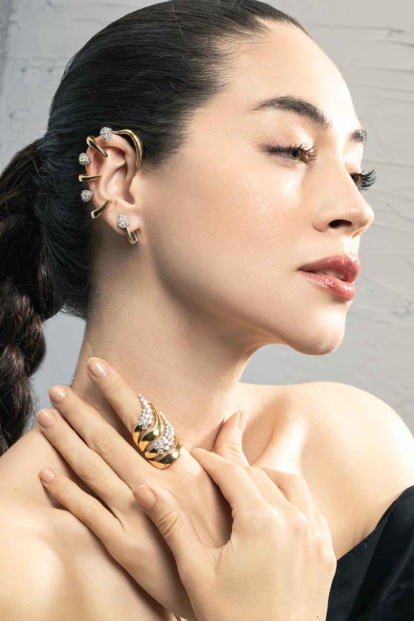 Diamond Round Pear Golden Strada Earrings-YELLOW GOLD-JEWELRYFINE JEWELEARRING-YEPREM