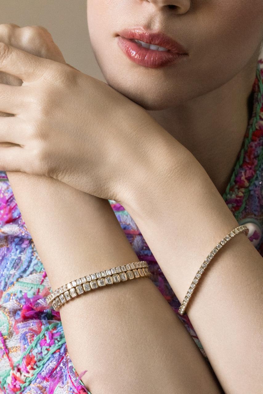 Diamond North South Prong Tennis Bracelet-YELLOW GOLD-JEWELRYFINE JEWELBRACELET O-WITH LOVE