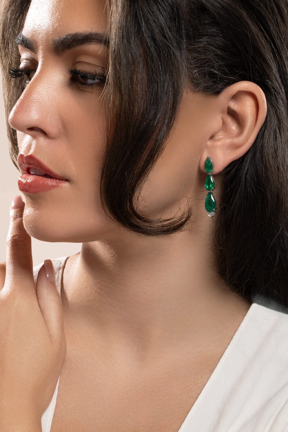 Emerald Three Drop Earrings-WHITE GOLD-JEWELRYFINE JEWELEARRING-PIRANESI