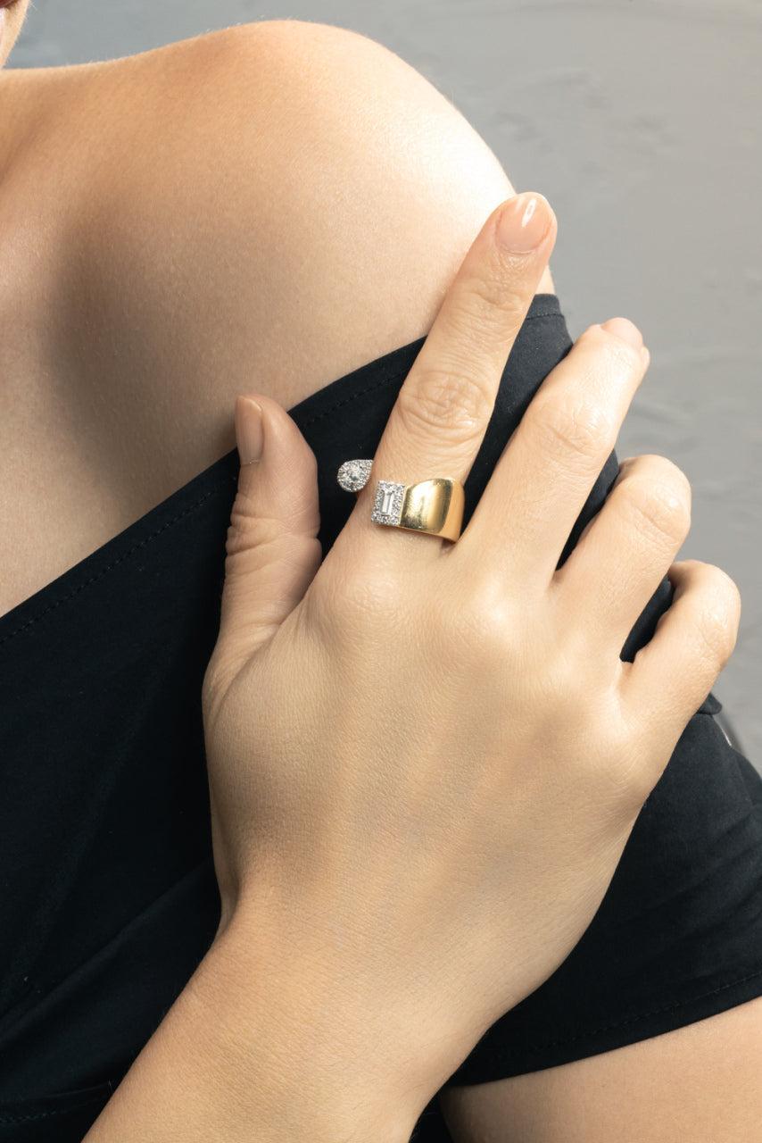 Diamond Baguette Stackable Open Strada Ring-YELLOW GOLD-6.5-JEWELRYFINE JEWELRING-YEPREM