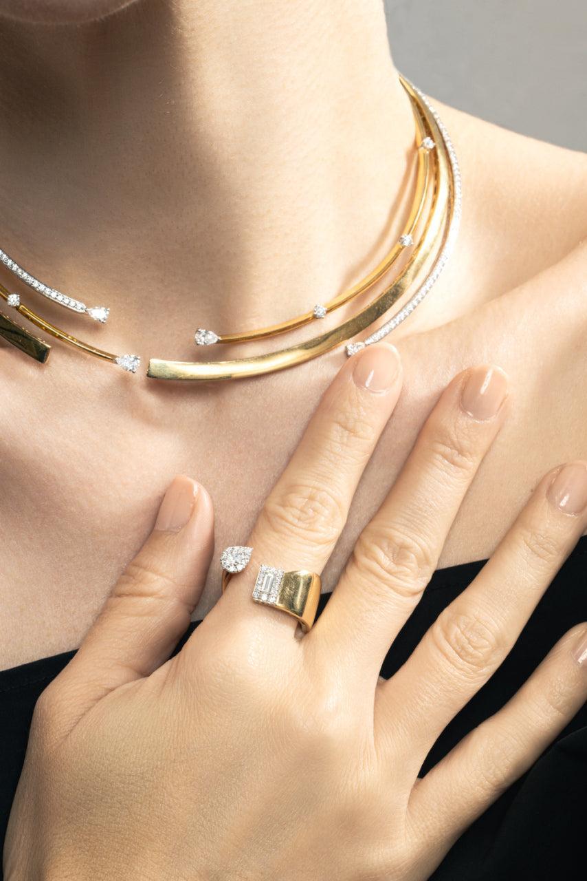Diamond Baguette Stackable Open Strada Ring-YELLOW GOLD-6.5-JEWELRYFINE JEWELRING-YEPREM