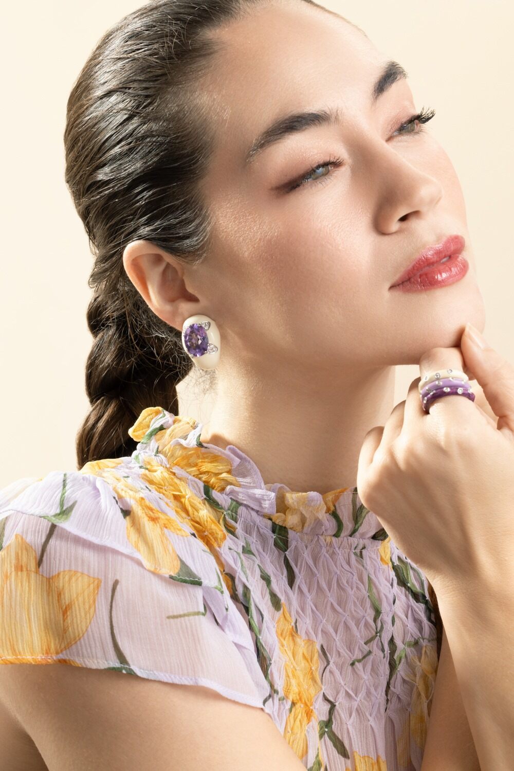 Diamond Amethyst White Oval Earrings-SILVER-JEWELRYFINE JEWELEARRING-ANDREOLI