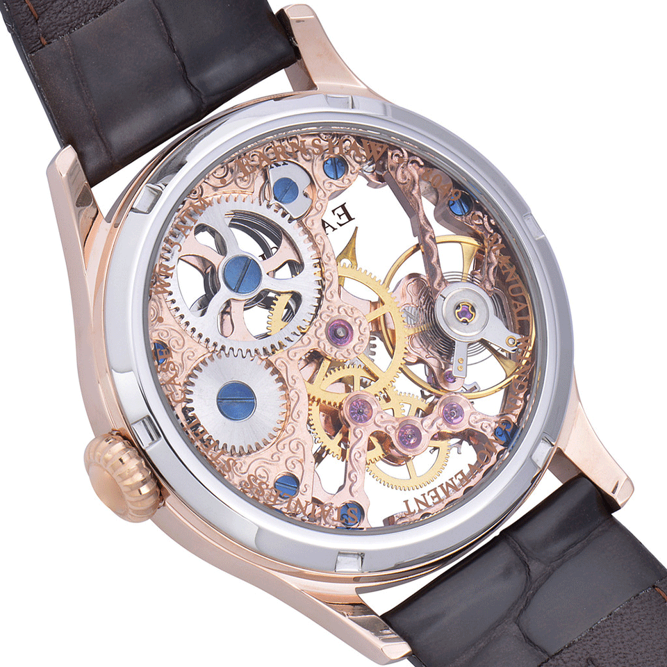 EARNSHAW WATCHES-Bauer Mechanical Skeleton Watch-DK BRWN