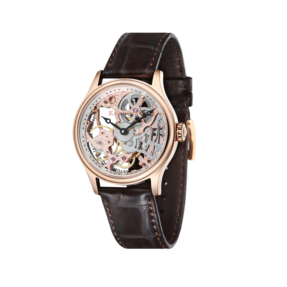 EARNSHAW WATCHES-Bauer Mechanical Skeleton Watch-DK BRWN