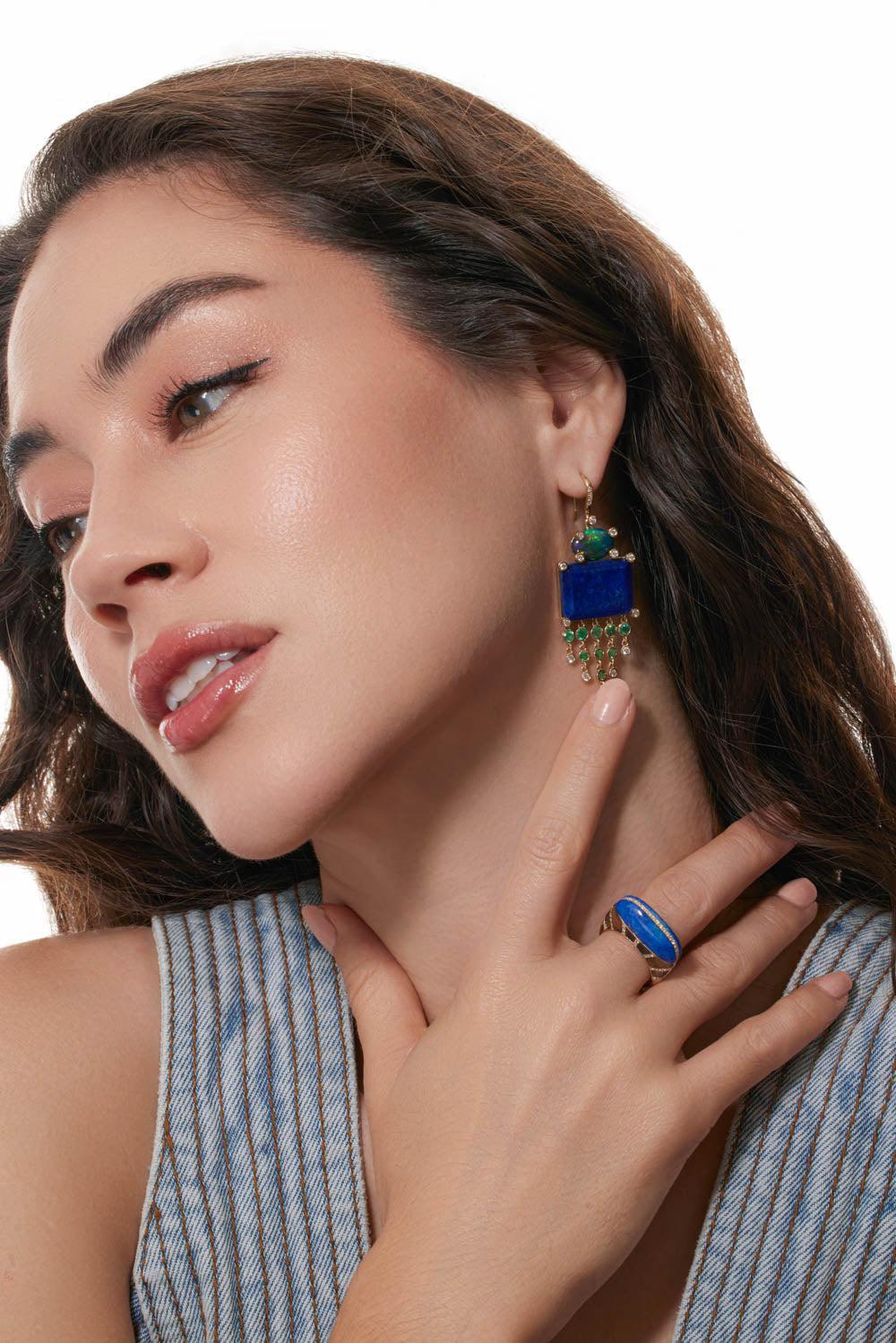 Lapis Opal Diamond Earrings-YELLOW GOLD-JEWELRYFINE JEWELEARRING-EDEN PRESLEY