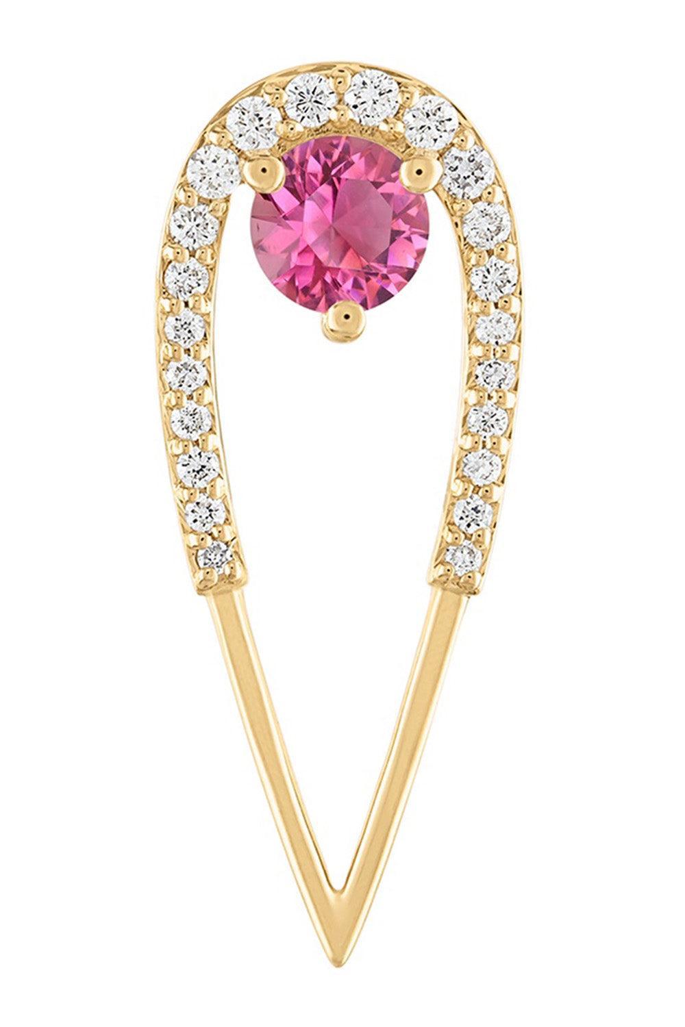 Large Pink Tourmaline Diamond Peacock Stud Earrings-YELLOW GOLD-JEWELRYFINE JEWELEARRING-EDEN PRESLEY